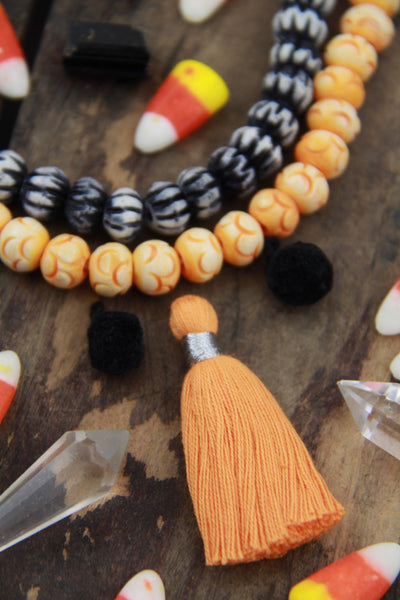 Spooky Halloween Mix: Orange/Black Bead, Tassel, & Pom Pom Craft Kit