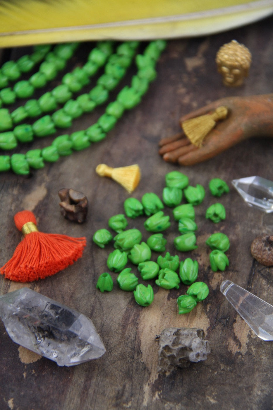 Green Tulips: Carved Flower Bone Beads, 7x7mm, 28 pieces - ShopWomanShopsWorld.com. Bone Beads, Tassels, Pom Poms, African Beads.
