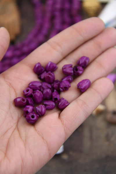 Purple Tulips: Hand Carved Bone Beads, 7x7mm, 24 pieces - ShopWomanShopsWorld.com. Bone Beads, Tassels, Pom Poms, African Beads.