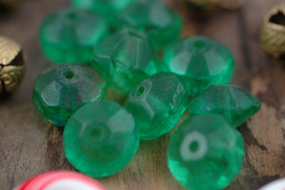 Antique Green Uranium Vaseline Glass Beads, 15x11mm, 10 loose beads - ShopWomanShopsWorld.com. Bone Beads, Tassels, Pom Poms, African Beads.