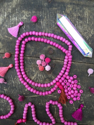 Rose Pink Bone Beads, 9mm, 108 Bead Mala - ShopWomanShopsWorld.com. Bone Beads, Tassels, Pom Poms, African Beads.