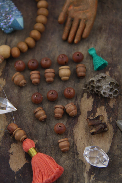 Sandalwood Guru Beads, 8mm, 3 sets (6 beads) - ShopWomanShopsWorld.com. Bone Beads, Tassels, Pom Poms, African Beads.