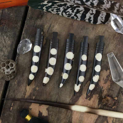 Dotted African Batik Bone Dagger Tusk Pendant, 10x72mm, 1 piece - ShopWomanShopsWorld.com. Bone Beads, Tassels, Pom Poms, African Beads.