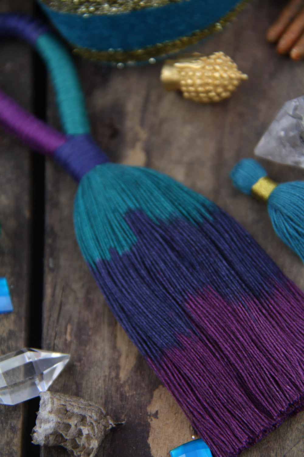 Galaxy Triple Ombre: Teal/Navy/Purple, 5.5" Cotton Tassel Pendant