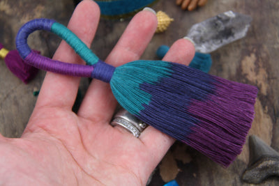 Galaxy Triple Ombre: Teal/Navy/Purple, 5.5" Cotton Tassel Pendant