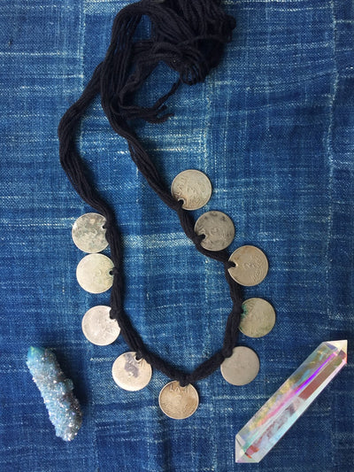 Riches: African Coin Necklace, Niger, Authentic, Rare, Bold Tribal Fashion, Vintage Coin Jewelry, Boho Bohemian Headpiece, Fall Fashion - ShopWomanShopsWorld.com. Bone Beads, Tassels, Pom Poms, African Beads.