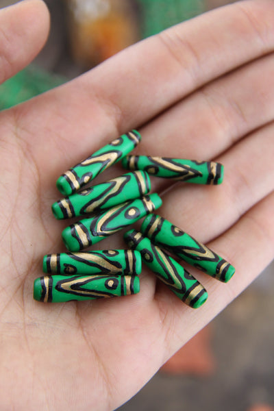 Green Black Gold Teardrop: Painted Bone Beads, 6x25mm, 8 pieces - ShopWomanShopsWorld.com. Bone Beads, Tassels, Pom Poms, African Beads.