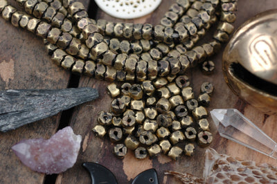 African Brass Hex Nut Beads 6x5mm, 10 loose beads - ShopWomanShopsWorld.com. Bone Beads, Tassels, Pom Poms, African Beads.