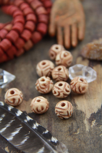 Desert Rose: Carved Bone Beads, India, Tea-Stained Brown, Cream 12x9mm, 10 pcs., Natural Beads, Cow Bone Beads, Craft, Jewelry Making Supply - ShopWomanShopsWorld.com. Bone Beads, Tassels, Pom Poms, African Beads.