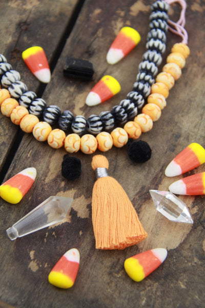 Spooky Halloween Mix: Orange/Black Bead, Tassel, & Pom Pom Craft Kit