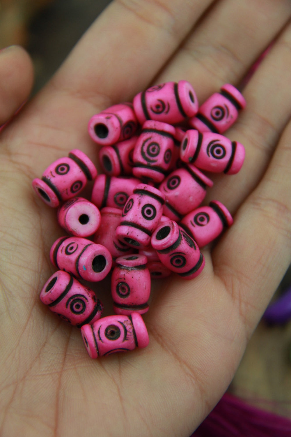 Pink Tribal Target: Handmade Barrel Bone Beads : 8x12mm, 21 pcs - ShopWomanShopsWorld.com. Bone Beads, Tassels, Pom Poms, African Beads.