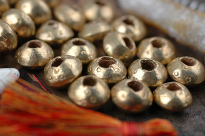 Brass Tribe: Stamped, Round Large-Hole Vintage, Antique African Contoured Rondelle Beads, 14x10mm, True Tribal Fashion, Rare, 3 Golden Beads - ShopWomanShopsWorld.com. Bone Beads, Tassels, Pom Poms, African Beads.