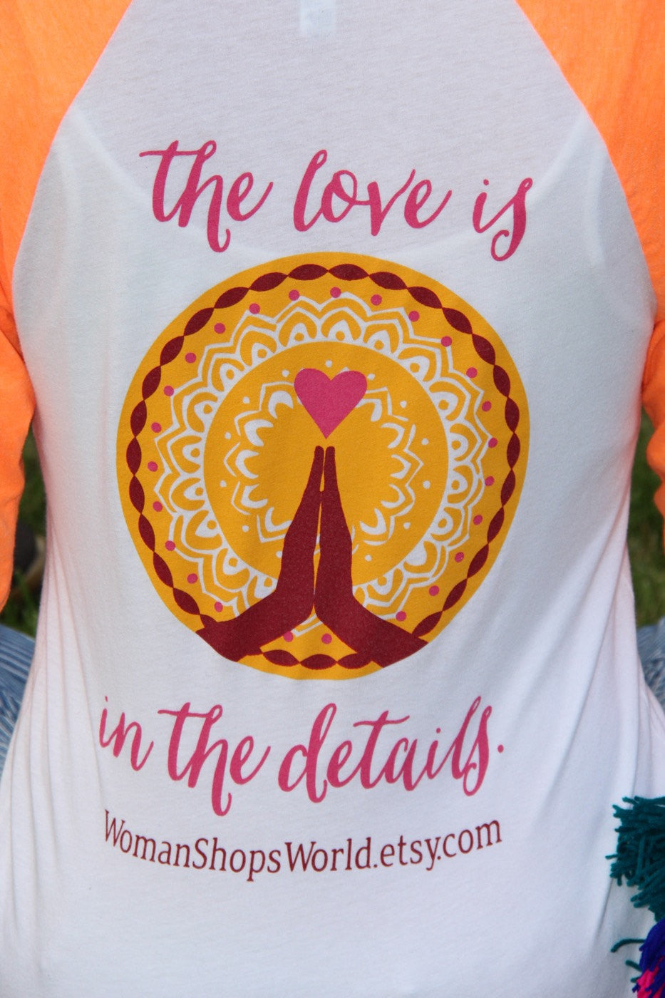 WomanShopsWorld Shirt: Neon Orange Ringer Baseball Unisex T-Shirt
