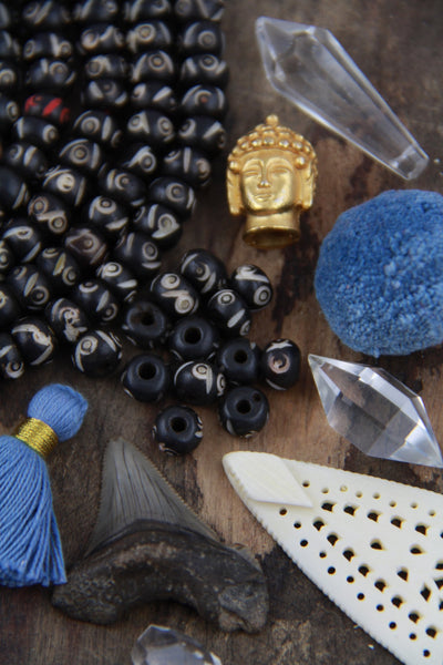 Tiny Tribal Style: Carved Black & White Bone Beads, 8x5mm, 36 pieces - ShopWomanShopsWorld.com. Bone Beads, Tassels, Pom Poms, African Beads.
