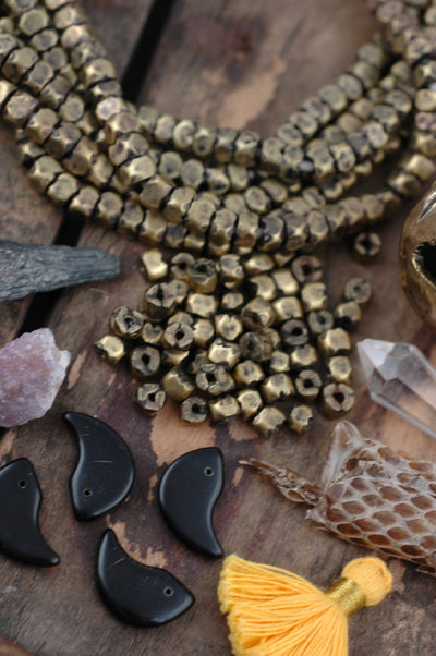 African Brass Hex Nut Beads 6x5mm, 10 loose beads - ShopWomanShopsWorld.com. Bone Beads, Tassels, Pom Poms, African Beads.