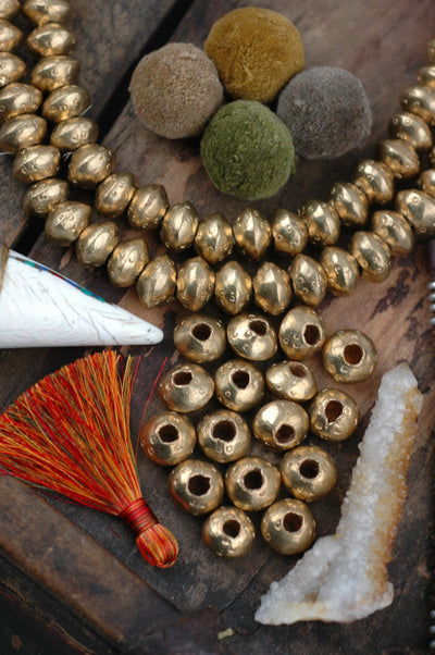 Brass Tribe: Stamped, Round Large-Hole Vintage, Antique African Contoured Rondelle Beads, 14x10mm, True Tribal Fashion, Rare, 3 Golden Beads - ShopWomanShopsWorld.com. Bone Beads, Tassels, Pom Poms, African Beads.