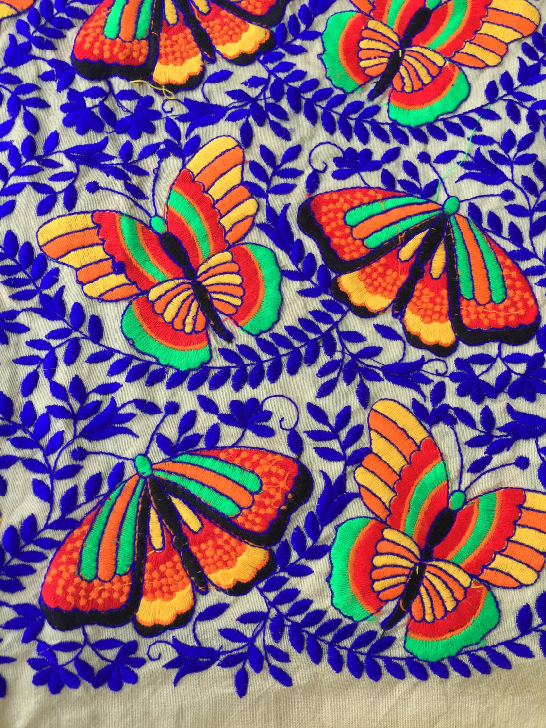 Flutterby Butterfly Embroidered Silk Fabric, 42" x1 yard - ShopWomanShopsWorld.com. Bone Beads, Tassels, Pom Poms, African Beads.