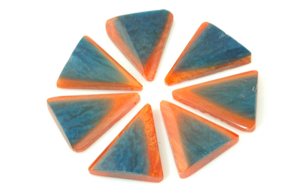 Lucite Triangle Pendants, from India, near-Vintage, 1 1/2" x 1 3/8", 6 pcs. / Orange, Blue Triangle Geometric Beads / Tribal Style - ShopWomanShopsWorld.com. Bone Beads, Tassels, Pom Poms, African Beads.