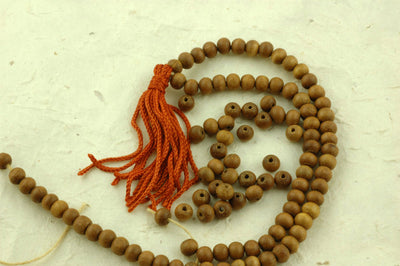 6mm Sandalwood, 108 Aromatic Bead Mala - ShopWomanShopsWorld.com. Bone Beads, Tassels, Pom Poms, African Beads.