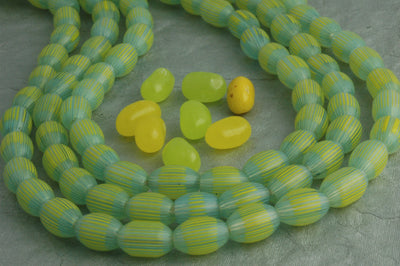 Sky Blue, Yellow, Clear African Striped Chevron Beads 10x15mm, 5 beads /Tribal, Boho, Yoga-Inspired, Easter Jewelry Making Supplies - ShopWomanShopsWorld.com. Bone Beads, Tassels, Pom Poms, African Beads.