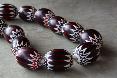 Large Red & White African Chevron Bead / Oval 7-Layer Chevron 2 1/2x3 1/4" / Collectible, Rare / Tribal Art, Decor, 1 Bead - ShopWomanShopsWorld.com. Bone Beads, Tassels, Pom Poms, African Beads.