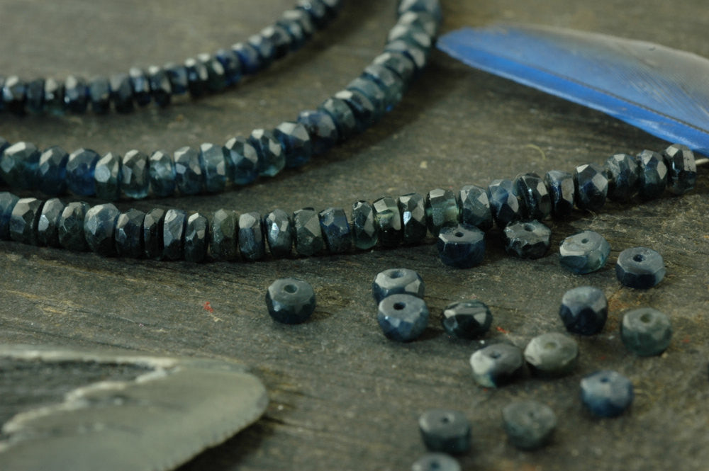 Blue Jean Sparkle: Natural Blue Sapphire A-Grade Faceted Rondelle Beads / 15 beads 3x1.5mm, 1" / Organic Gemstone, Jewelry Making Supplies - ShopWomanShopsWorld.com. Bone Beads, Tassels, Pom Poms, African Beads.