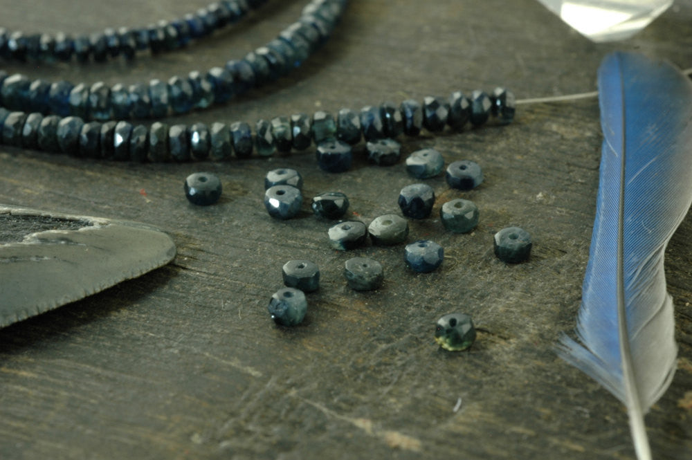 Blue Jean Sparkle: Natural Blue Sapphire A-Grade Faceted Rondelle Beads / 15 beads 3x1.5mm, 1" / Organic Gemstone, Jewelry Making Supplies - ShopWomanShopsWorld.com. Bone Beads, Tassels, Pom Poms, African Beads.
