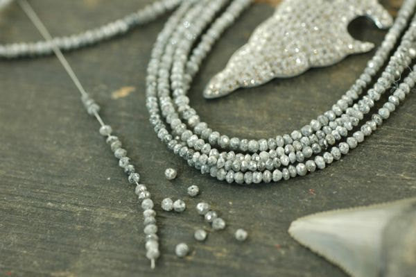 A Girls' Best Friend: Natural Grey Diamond Beads, 2x1.5mm, 15 beads - ShopWomanShopsWorld.com. Bone Beads, Tassels, Pom Poms, African Beads.