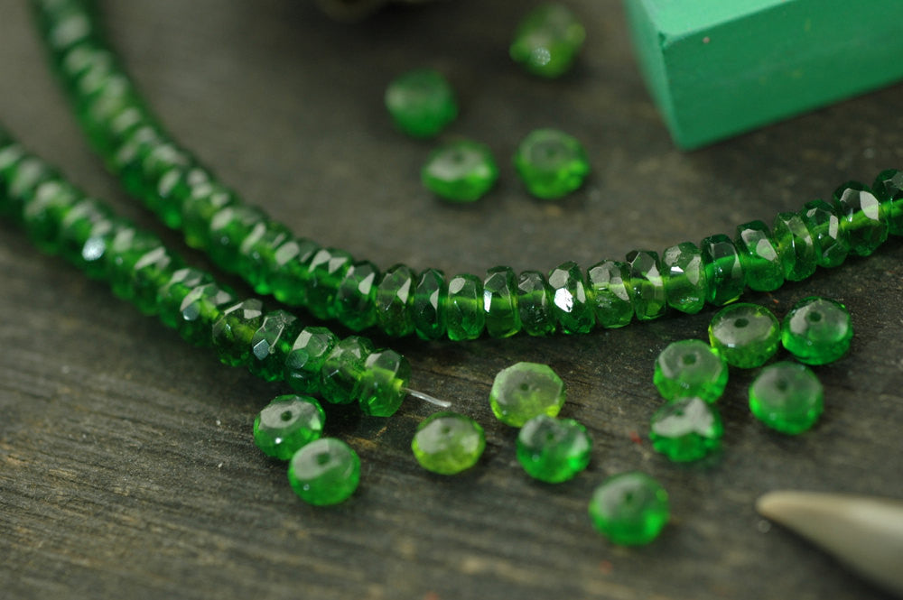 Festive: Chrome Diopside Faceted Rondelle Beads, 10 beads, 4x2mm, Sparkling Natural Green Gemstone, Rare Vibrant Jewelry Making Supplies - ShopWomanShopsWorld.com. Bone Beads, Tassels, Pom Poms, African Beads.