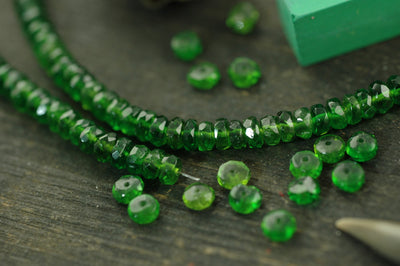 Festive: Chrome Diopside Faceted Rondelle Beads, 10 beads, 4x2mm, Sparkling Natural Green Gemstone, Rare Vibrant Jewelry Making Supplies - ShopWomanShopsWorld.com. Bone Beads, Tassels, Pom Poms, African Beads.