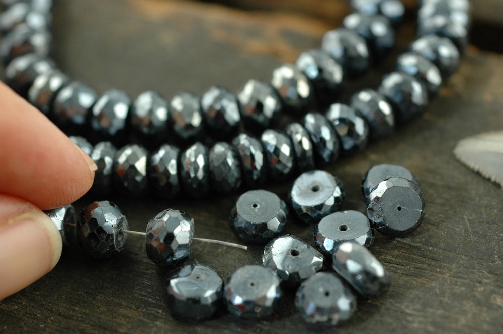 Midnight Sparkle: Natural Mystic Black Spinel A-Grade Faceted Rondelle Beads /10 beads 5x8mm 1.5" /Organic Gemstone, Jewelry Making Supplies - ShopWomanShopsWorld.com. Bone Beads, Tassels, Pom Poms, African Beads.