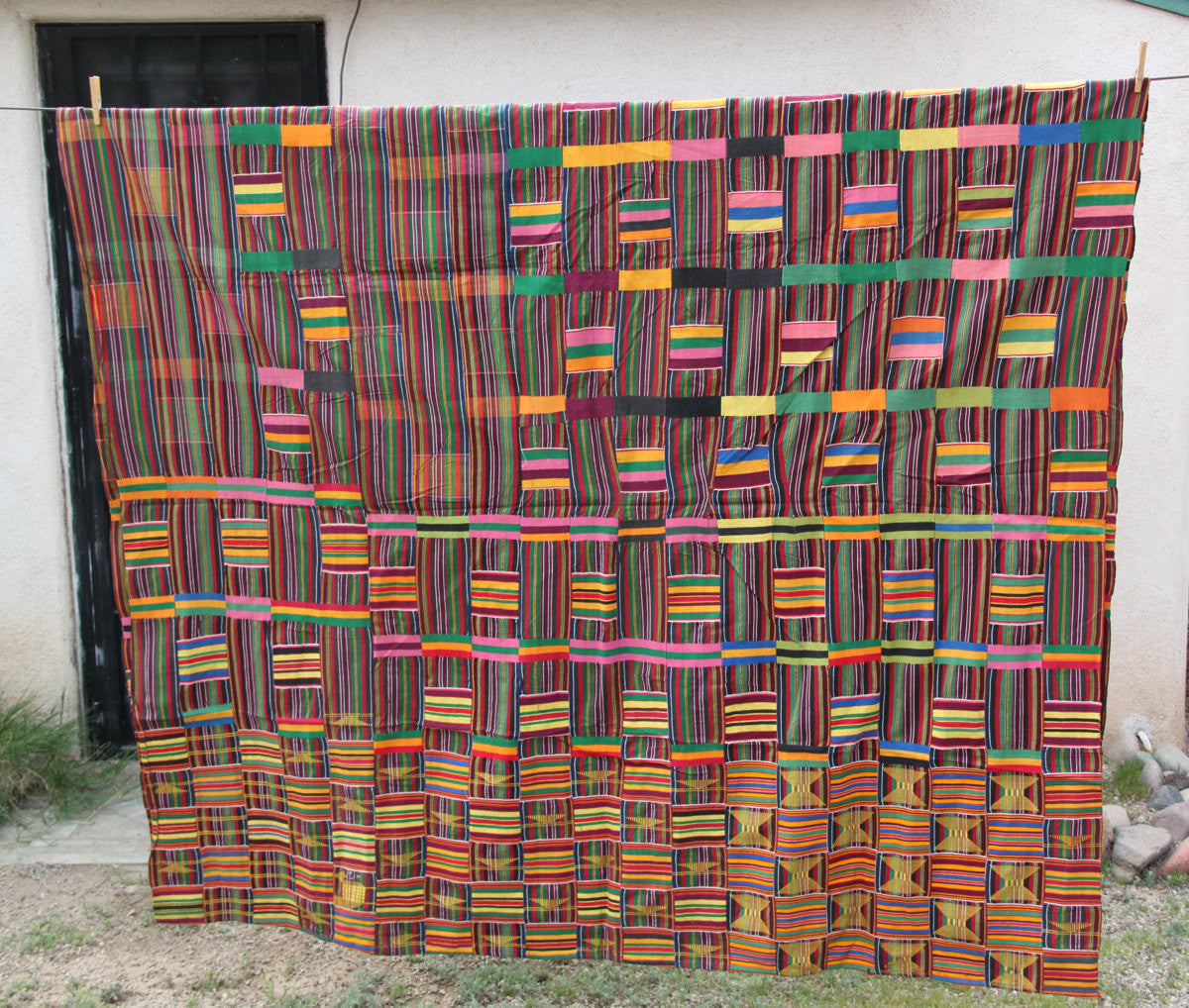 Ewe Kente Cloth from Ghana, Africa / Vintage (1970's), Tribal Woven Textile, Multi-Colored, Large / Wall Hanging, Interior Design, Decor - ShopWomanShopsWorld.com. Bone Beads, Tassels, Pom Poms, African Beads.