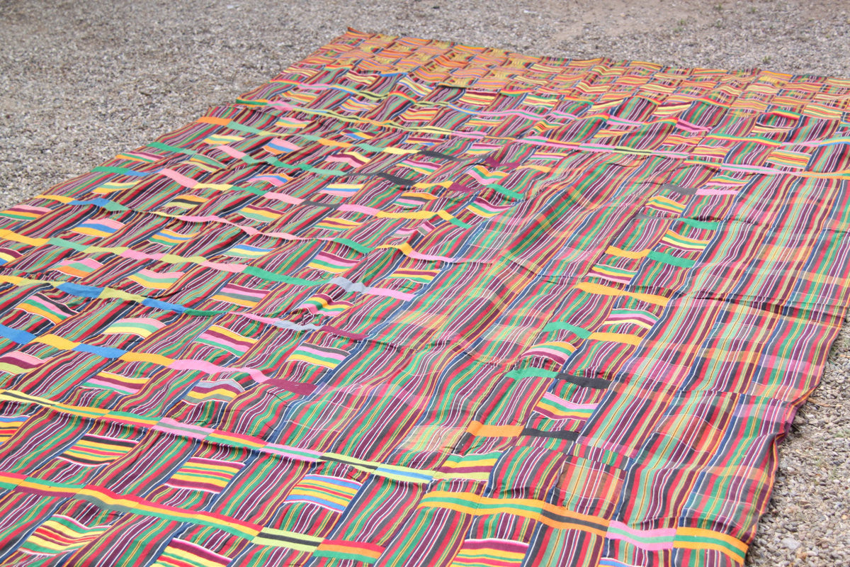 Ewe Kente Cloth from Ghana, Africa / Vintage (1970's), Tribal Woven Textile, Multi-Colored, Large / Wall Hanging, Interior Design, Decor - ShopWomanShopsWorld.com. Bone Beads, Tassels, Pom Poms, African Beads.