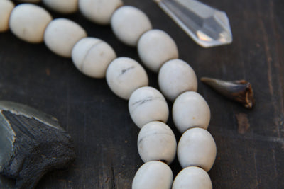 Large Creamy Glass Oval Beads, Africa / 12x14mm / Tribal Fashion Necklace / Natural, Large-Hole, Egg Shaped Boho Jewelry Making Supplies - ShopWomanShopsWorld.com. Bone Beads, Tassels, Pom Poms, African Beads.