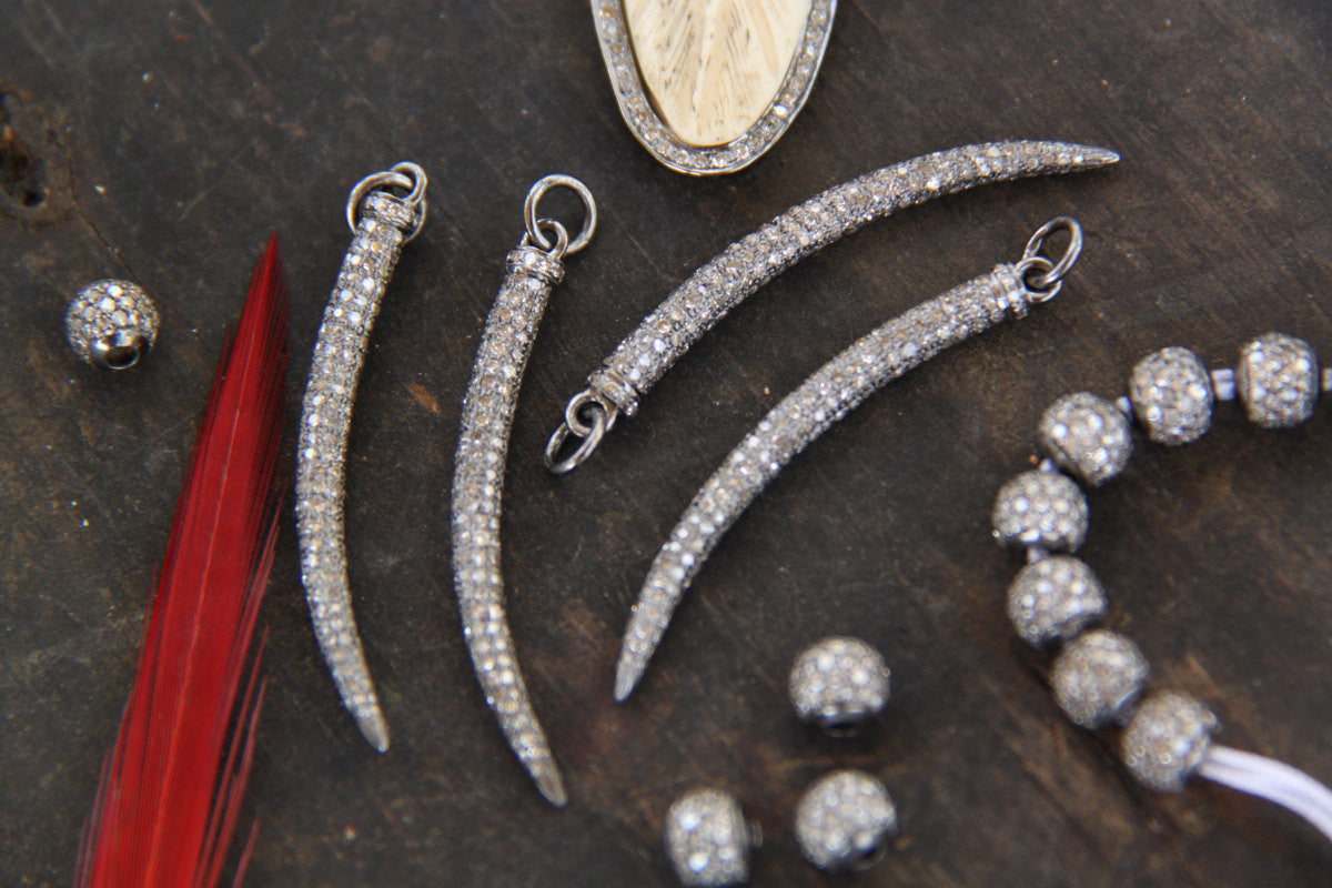 Diamond Pavé Curved Tusk Pendant: Boho Style Designer Charm