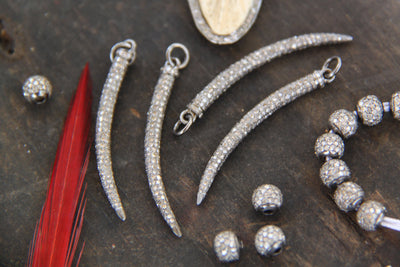Diamond Pavé Curved Tusk Pendant: Boho Style Designer Charm