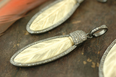 Fly with Me Feather:  Sterling Silver, Bone & Pavé Diamond Pendant