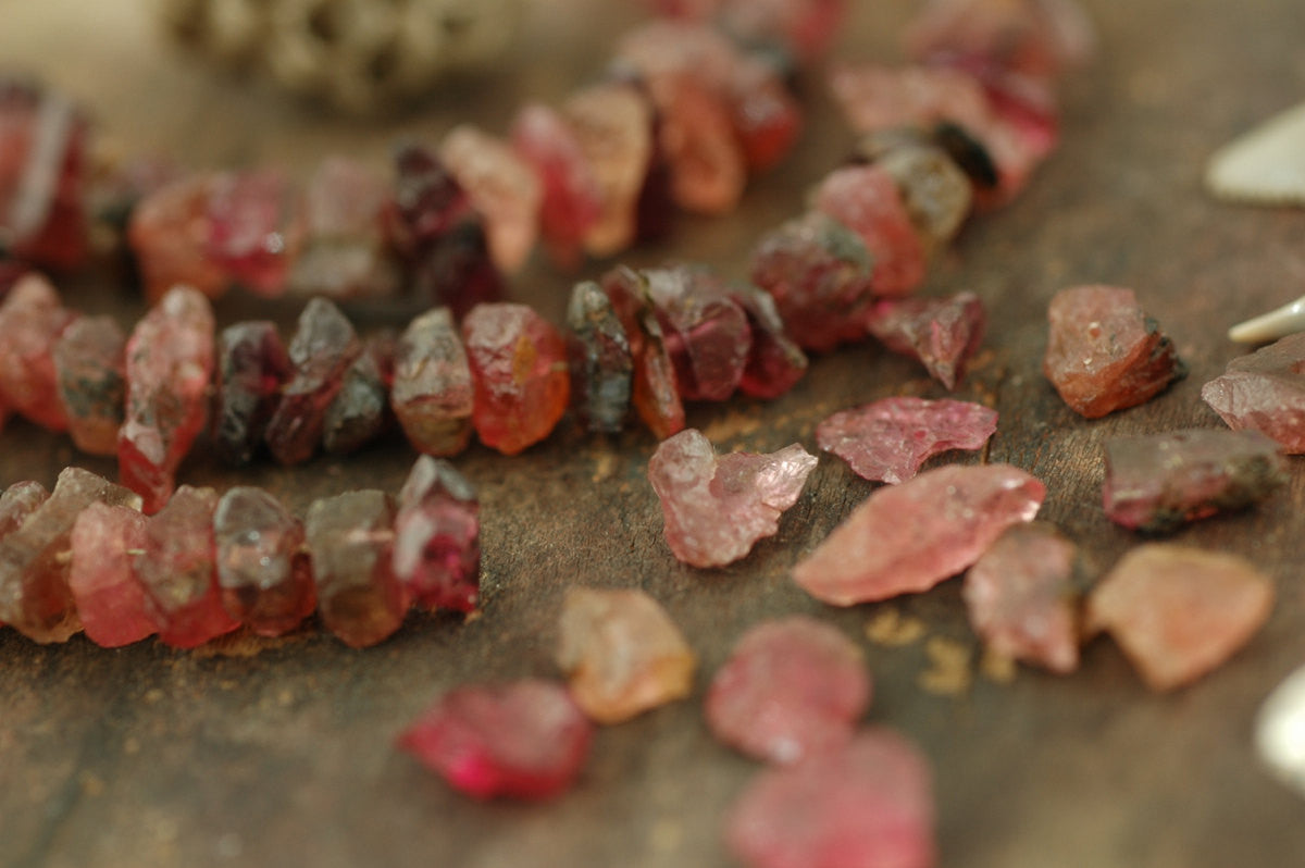Berry Ice: Rough Tourmaline Nugget Beads, 8 pcs, 8x4mm, 1" strand - ShopWomanShopsWorld.com. Bone Beads, Tassels, Pom Poms, African Beads.