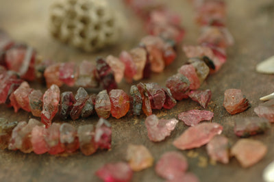 Berry Ice: Rough Tourmaline Nugget Beads, 8 pcs, 8x4mm, 1" strand - ShopWomanShopsWorld.com. Bone Beads, Tassels, Pom Poms, African Beads.