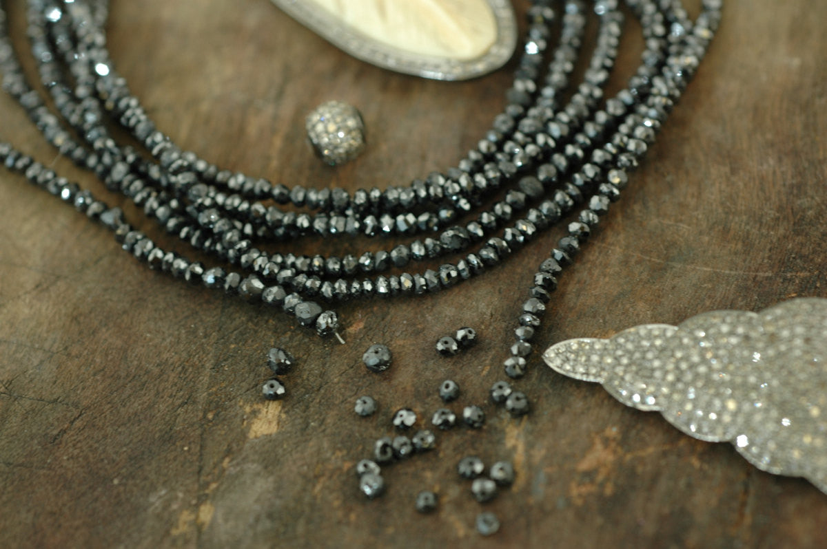 A Girls' Best Friend: Natural Black Diamond Beads, 2x1.5mm, 15 Pieces - ShopWomanShopsWorld.com. Bone Beads, Tassels, Pom Poms, African Beads.