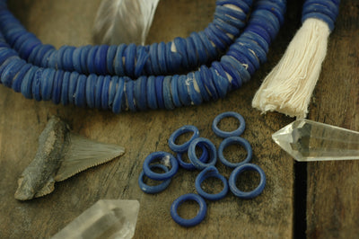 Blue Dutch Donut Dogan Beads from Mali, 11-12mm, 10 pieces - ShopWomanShopsWorld.com. Bone Beads, Tassels, Pom Poms, African Beads.
