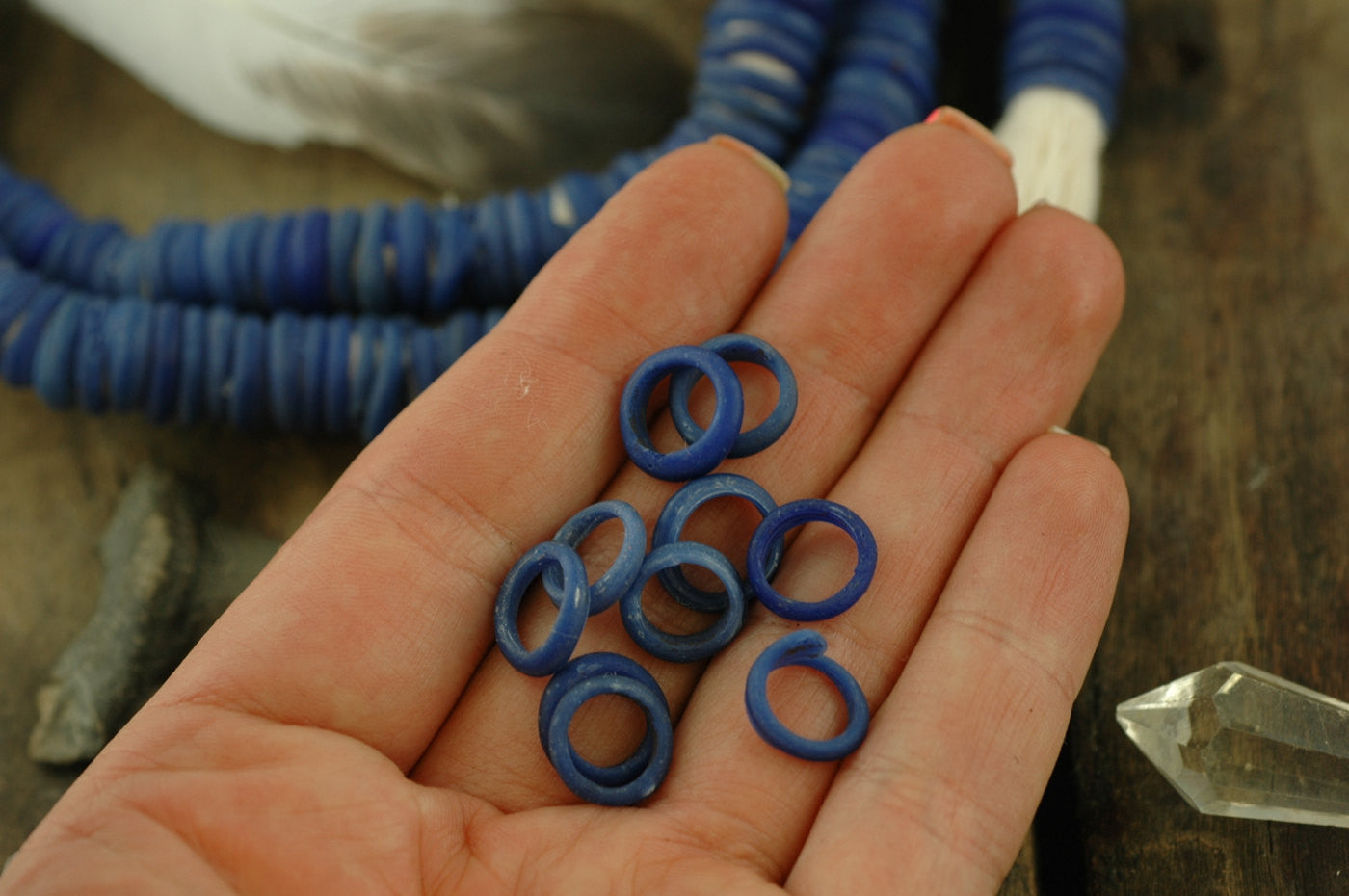 Blue Dutch Donut Dogan Beads from Mali, 11-12mm, 10 pieces - ShopWomanShopsWorld.com. Bone Beads, Tassels, Pom Poms, African Beads.