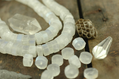 Lunar Glow: Faceted Natural Moonstone Beads, 5 pieces, 10x6mm - ShopWomanShopsWorld.com. Bone Beads, Tassels, Pom Poms, African Beads.