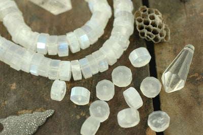 Lunar Glow: Faceted Natural Moonstone Beads, 5 pieces, 10x6mm - ShopWomanShopsWorld.com. Bone Beads, Tassels, Pom Poms, African Beads.