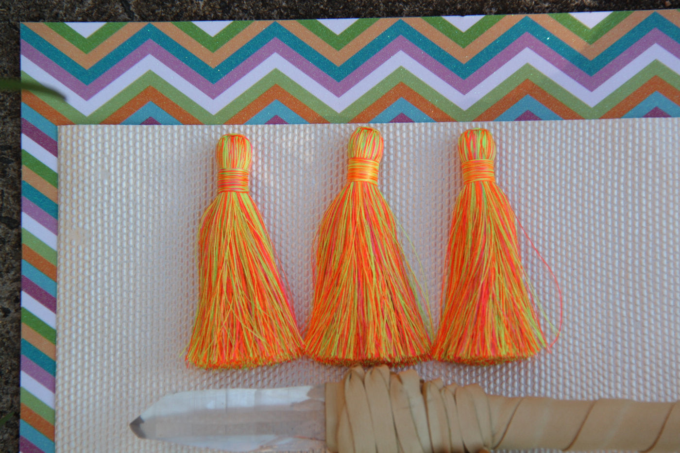 Neon Citrus Tassel: 3.75" Silky Fringe Pendant, 1 piece