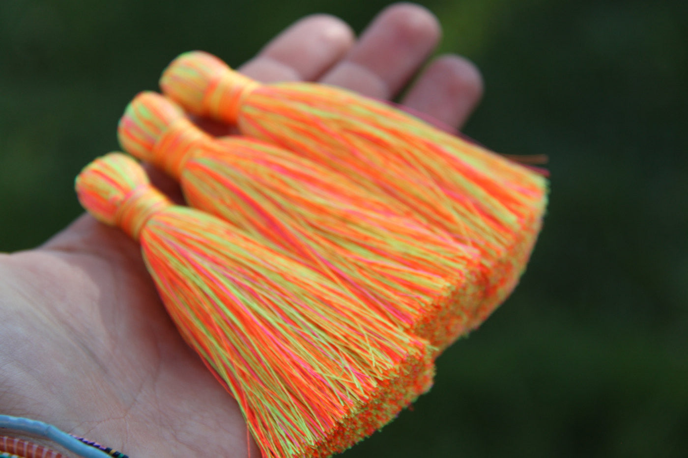 Neon Citrus Tassel: 3.75" Silky Fringe Pendant, 1 piece