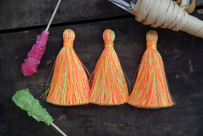 Neon Citrus Tassel: 3.75" Silky Fringe Pendant, 1 piece