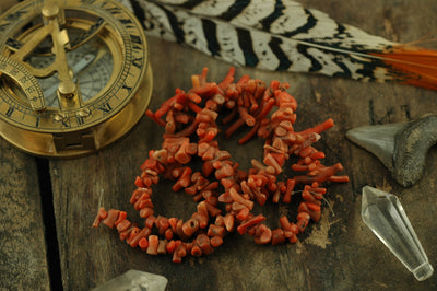 Natural Italian/Yemeni Branch Coral Beads, 16" strand, 2x8-3x21mm - ShopWomanShopsWorld.com. Bone Beads, Tassels, Pom Poms, African Beads.