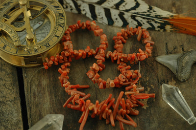 Natural Italian/Yemeni Branch Coral Beads, 16" strand, 2x8-3x21mm - ShopWomanShopsWorld.com. Bone Beads, Tassels, Pom Poms, African Beads.