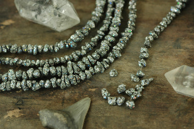 Titanium Pyrite Sparkle: Glittered Gemstone Nugget Beads, 10 beads, 5x3mm, Glittery, Flashy Designer Festive Craft, Jewelry Making Supplies - ShopWomanShopsWorld.com. Bone Beads, Tassels, Pom Poms, African Beads.